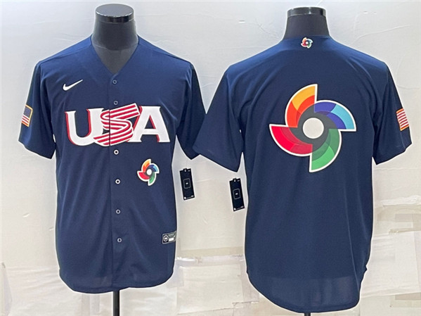 Men's USA Baseball 2023 Navy World Baseball Big Logo Classic Stitched Jersey